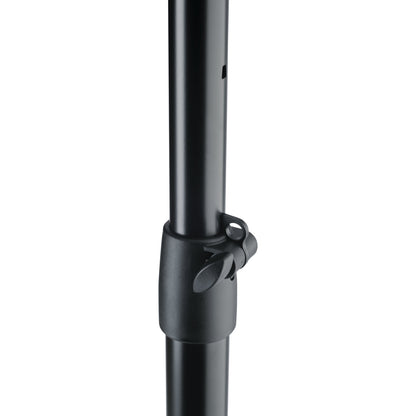 26750 speaker stand height adjustment collar detail showing black wing-screw clamp on the telescoping pole, K&M