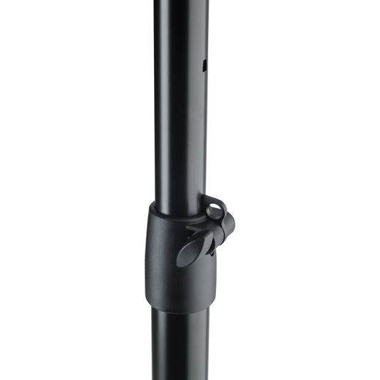 26750 speaker stand height adjustment collar detail showing black wing-screw clamp on the telescoping pole, K&M