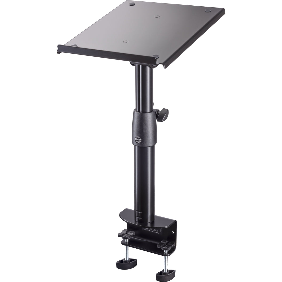26778 tiltable desktop monitor stand full view with flat platform, height-adjustable column and twin-screw table clamp, K&M