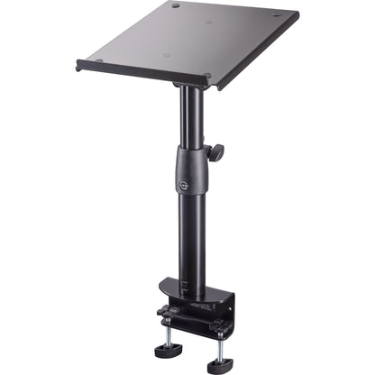 26778 tiltable desktop monitor stand full view with flat platform, height-adjustable column and twin-screw table clamp, K&M