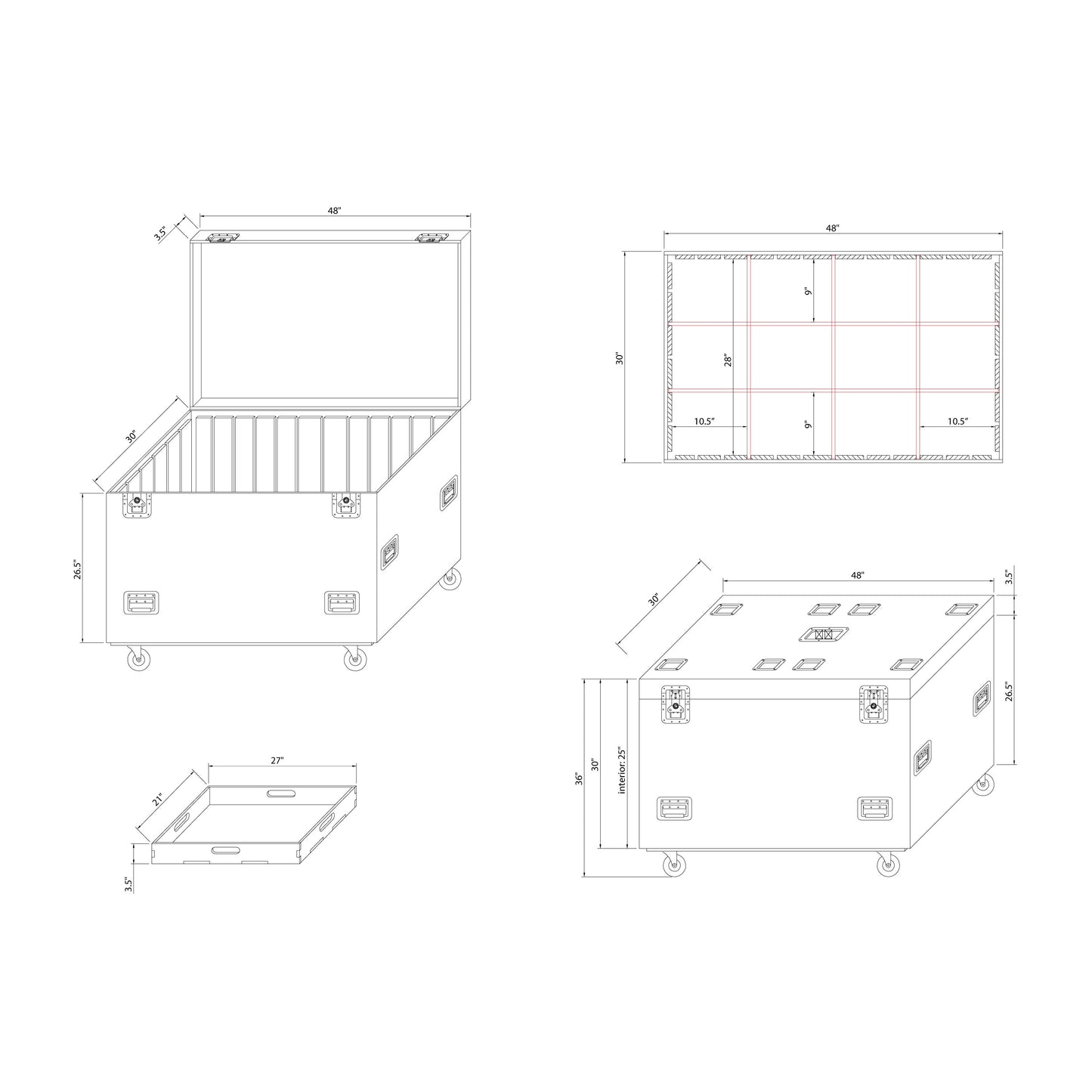 ProX TruckPax Utility Case ATA Road Case With Casters and Dividers | 48"x30"x36"