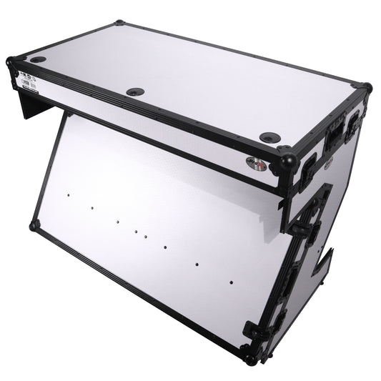 ProX Z-Table Folding DJ Table Mobile DJ Workstation With Wheels | Black/White