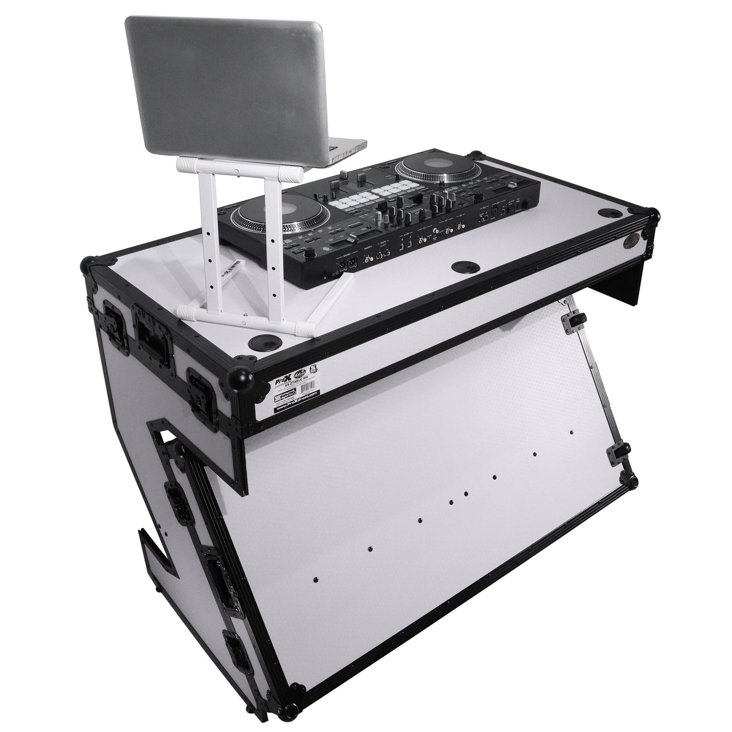 ProX Z-Table Folding DJ Table Mobile DJ Workstation With Wheels | Black/White