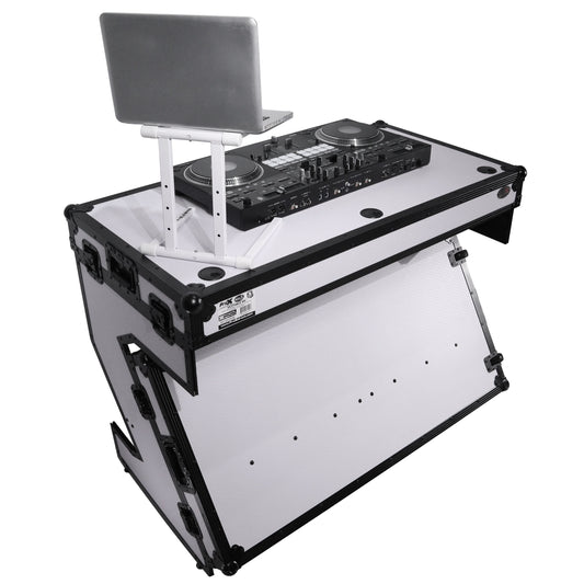 ProX Z-Table Folding DJ Table Mobile DJ Workstation With Wheels | Black/White