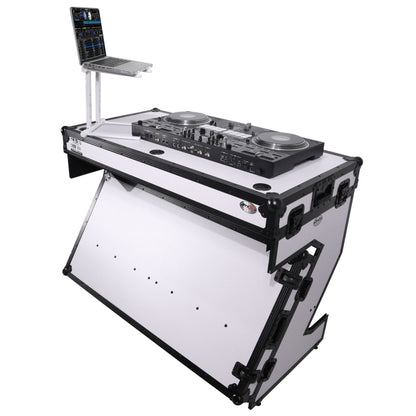 ProX Z-Table Folding DJ Table Mobile DJ Workstation With Wheels | Black/White