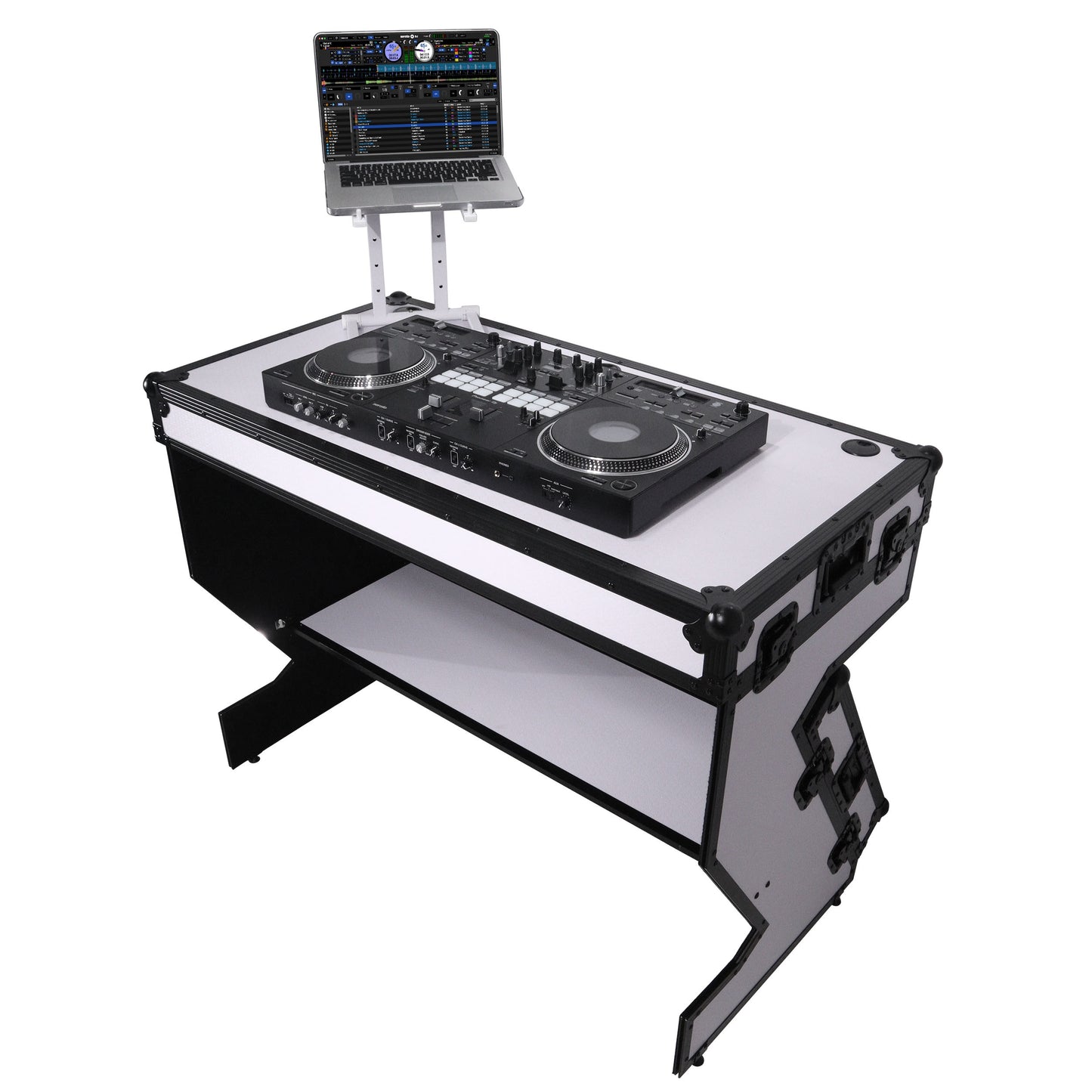 ProX Z-Table Folding DJ Table Mobile DJ Workstation With Wheels | Black/White