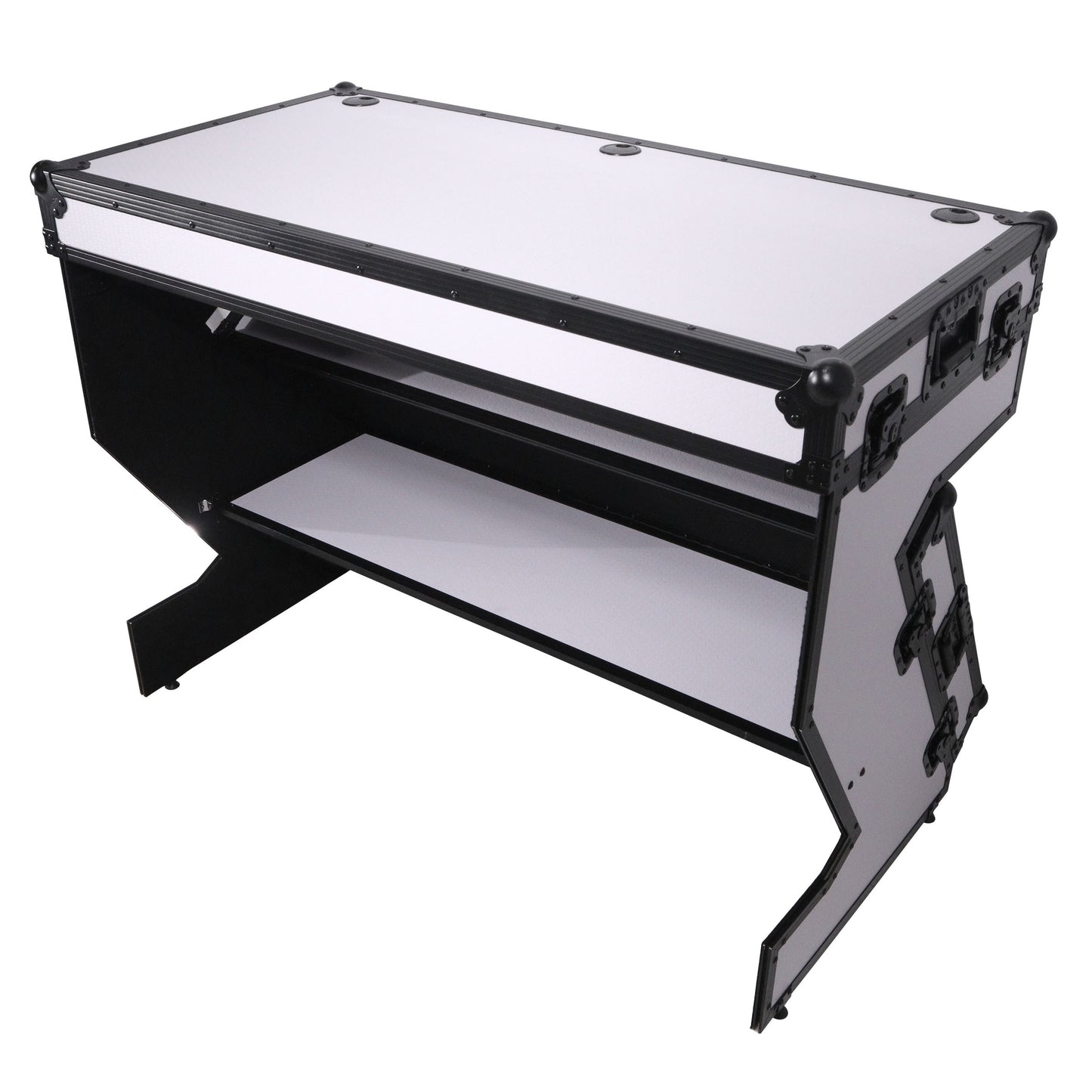 ProX Z-Table Folding DJ Table Mobile DJ Workstation With Wheels | Black/White