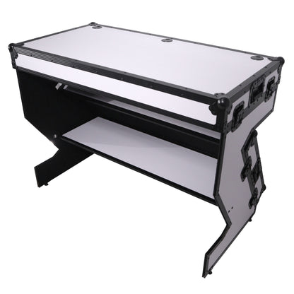 ProX Z-Table Folding DJ Table Mobile DJ Workstation With Wheels | Black/White