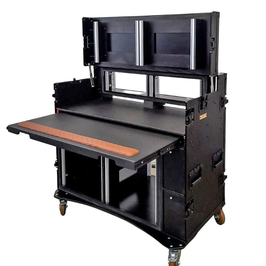 ProX Mobile AV Broadcasting Workstation Case Portable Rack Desk | 2x4U Top + 2x12U Bottom | Black
