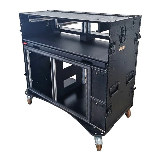 ProX Mobile AV Broadcasting Workstation Case Portable Rack Desk | 2x4U Top + 2x12U Bottom | Black