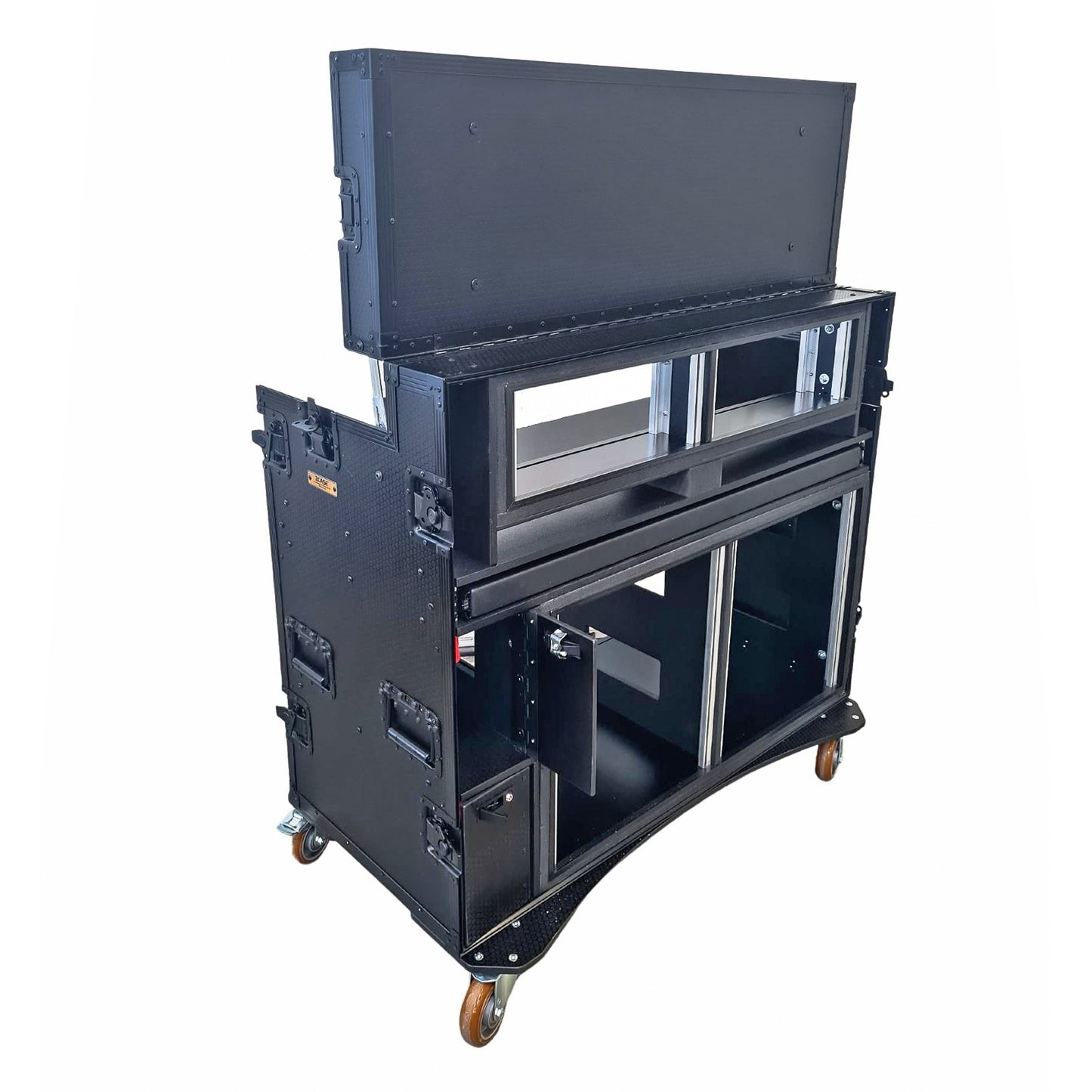 ProX Mobile AV Broadcasting Workstation Case Portable Rack Desk | 2x4U Top + 2x12U Bottom | Black