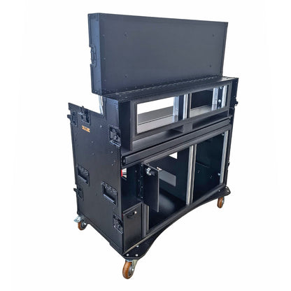 ProX Mobile AV Broadcasting Workstation Case Portable Rack Desk | 2x4U Top + 2x12U Bottom | Black
