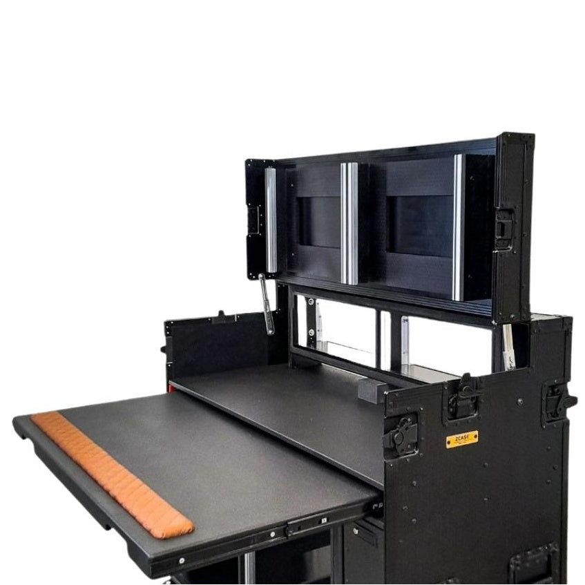ProX Mobile AV Broadcasting Workstation Case Portable Rack Desk | 2x4U Top + 2x12U Bottom | Black