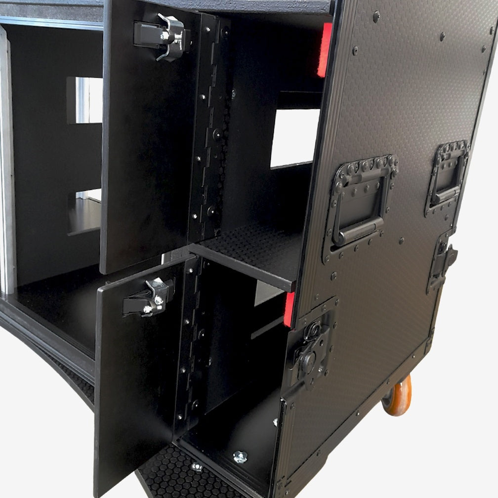 ProX Mobile AV Broadcasting Workstation Case Portable Rack Desk | 2x4U Top + 2x12U Bottom | Black