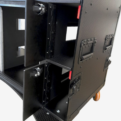 ProX Mobile AV Broadcasting Workstation Case Portable Rack Desk | 2x4U Top + 2x12U Bottom | Black