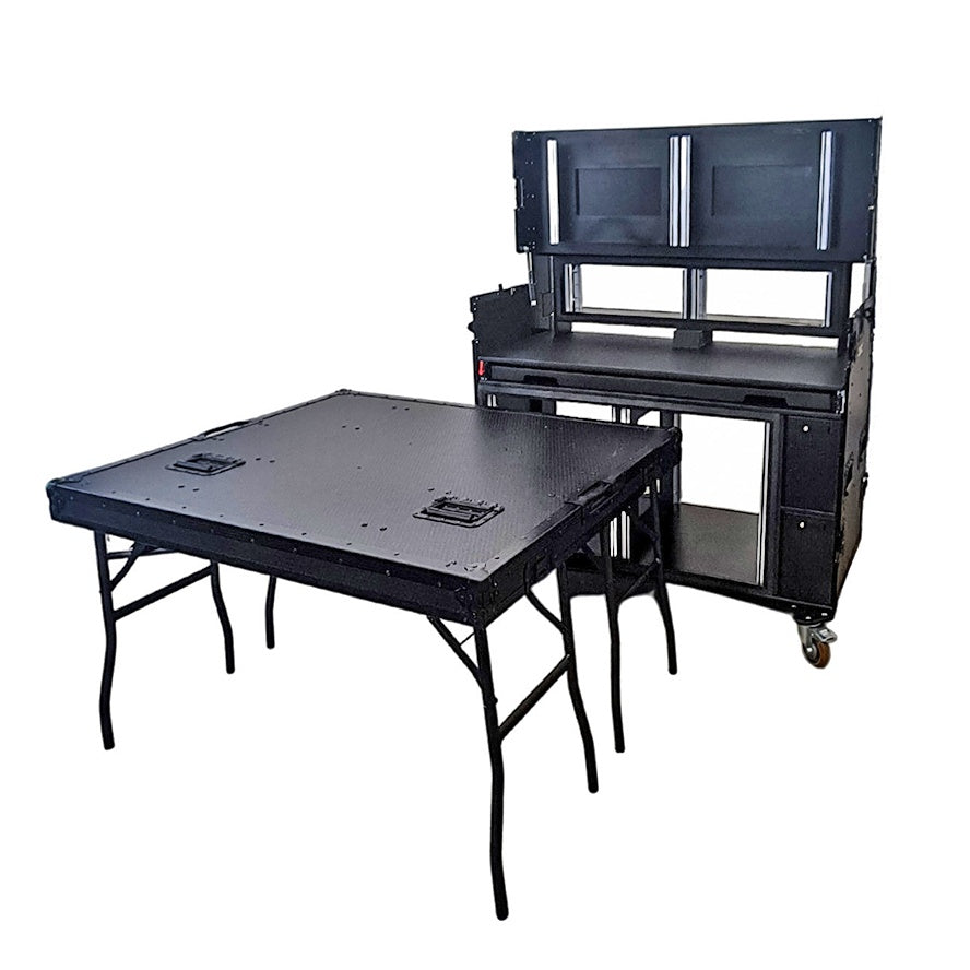 ProX Mobile AV Broadcasting Workstation Case Portable Rack Desk | 2x4U Top + 2x12U Bottom | Black