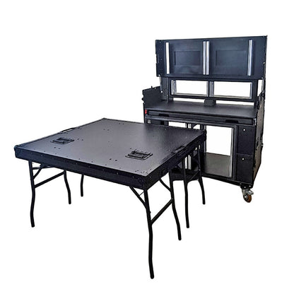 ProX Mobile AV Broadcasting Workstation Case Portable Rack Desk | 2x4U Top + 2x12U Bottom | Black