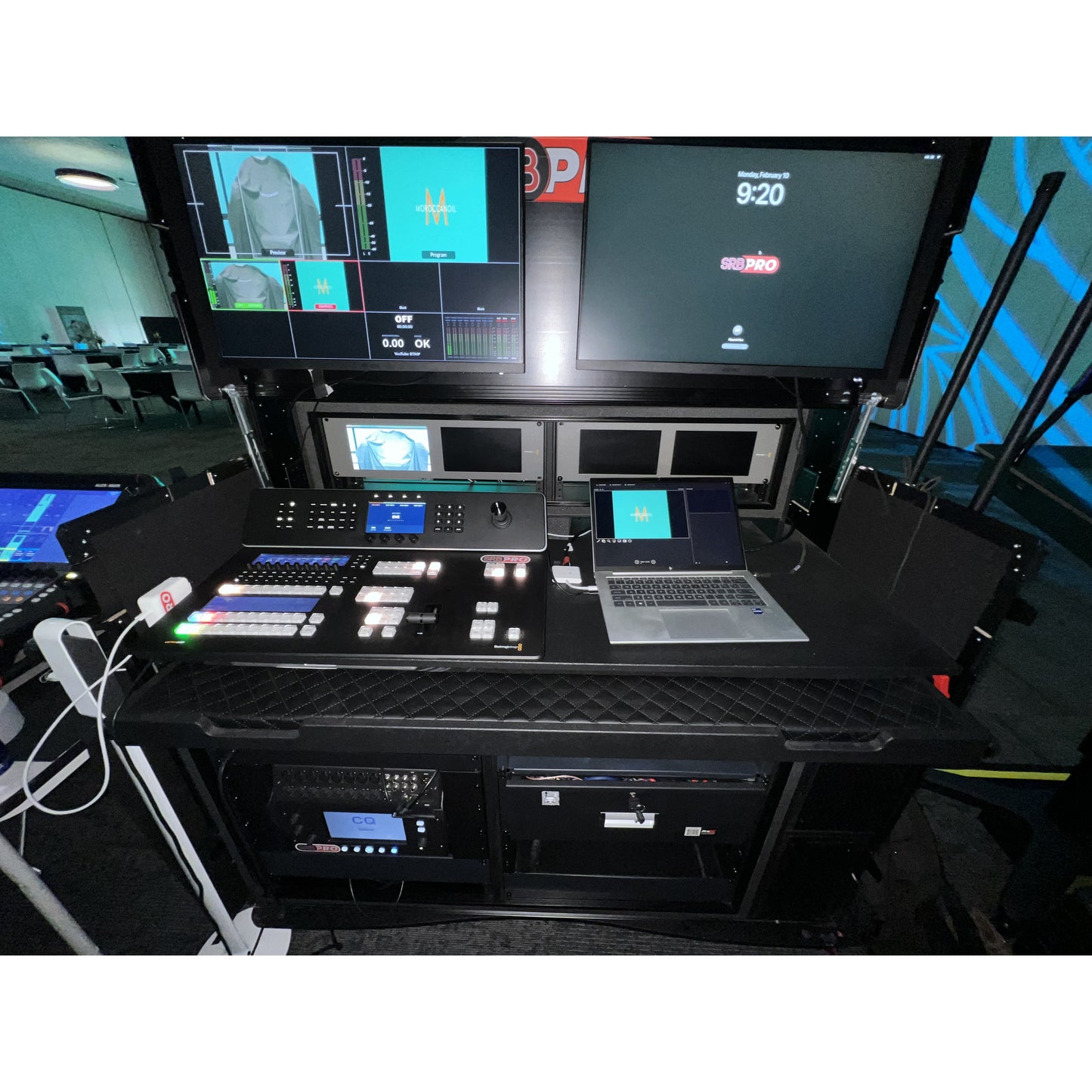 ProX Mobile AV Broadcasting Workstation Case Portable Rack Desk | 2x4U Top + 2x12U Bottom | Black