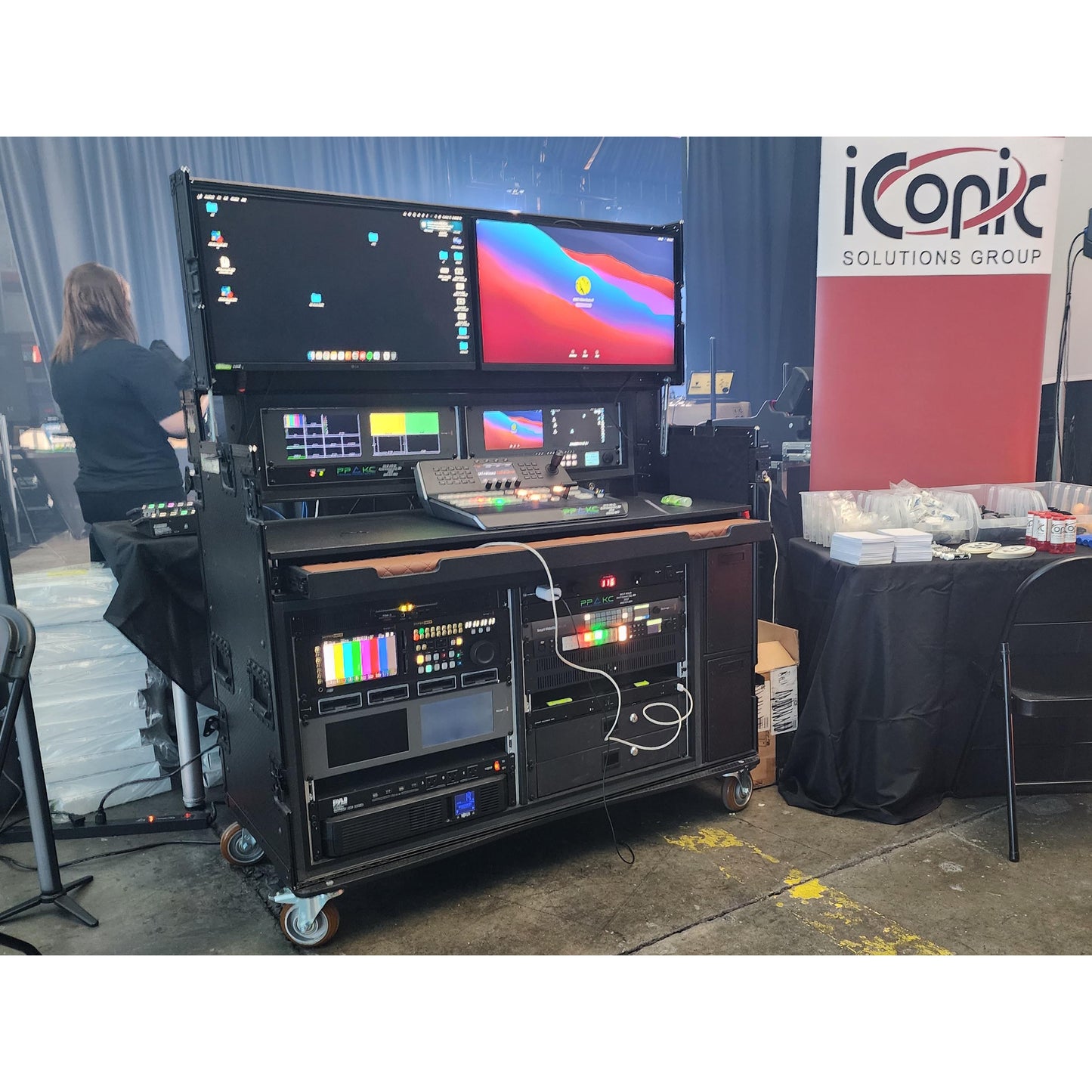ProX Mobile AV Broadcasting Workstation Case Portable Rack Desk | 2x4U Top + 2x12U Bottom | Black