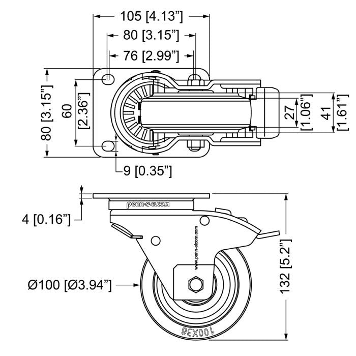 ProX XZF-W0985-AUTO Penn-Elcom Auto Braked Swivel 4" Caster Blue