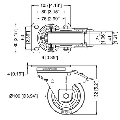 ProX XZF-W0985-AUTO Penn-Elcom Auto Braked Swivel 4" Caster Blue