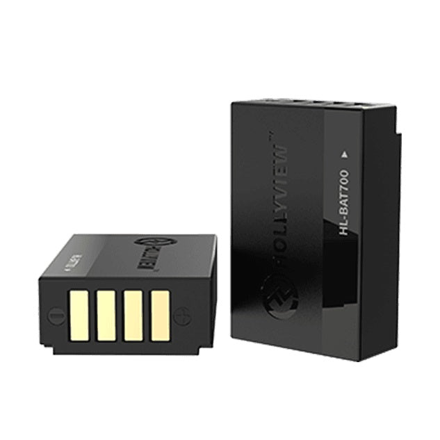 HL-C1PRO-BAT Solidcom C1 Pro rechargeable lithium battery pair showing gold contact pins and HL-BAT700 label, Hollyland