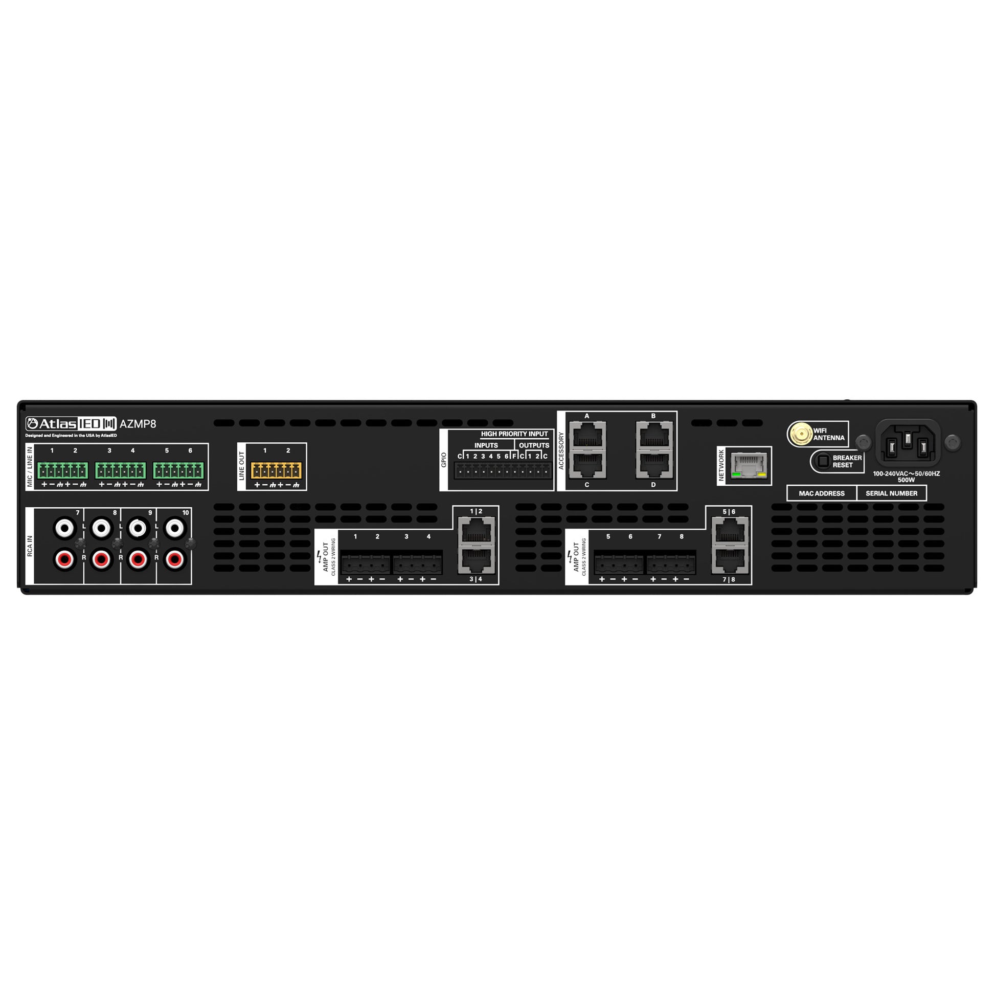 AtlasIED AZMP8 Atmosphere 8-Zone Signal Processor back