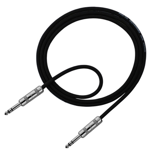ProCo Sound Excellines balanced TRS cable coiled with two nickel 1/4" TRS plugs and black jacket