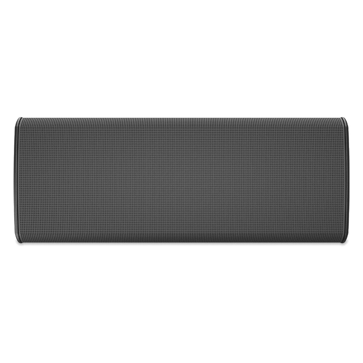 PL-DC26 straight-on front view of the black powder-coated grille and rounded cabinet edges, Q-SYS