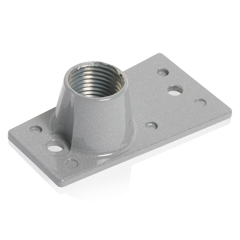 AtlasIED BX-2A conduit cable adapter angled view showing threaded collar and gray mounting plate