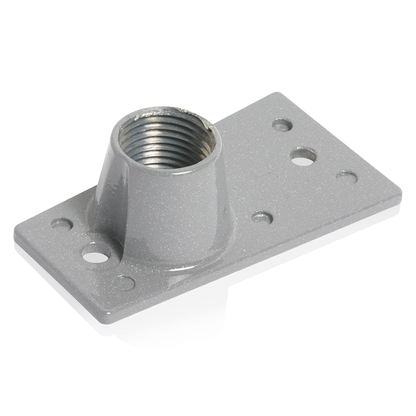 AtlasIED BX-2A conduit cable adapter angled view showing threaded collar and gray mounting plate