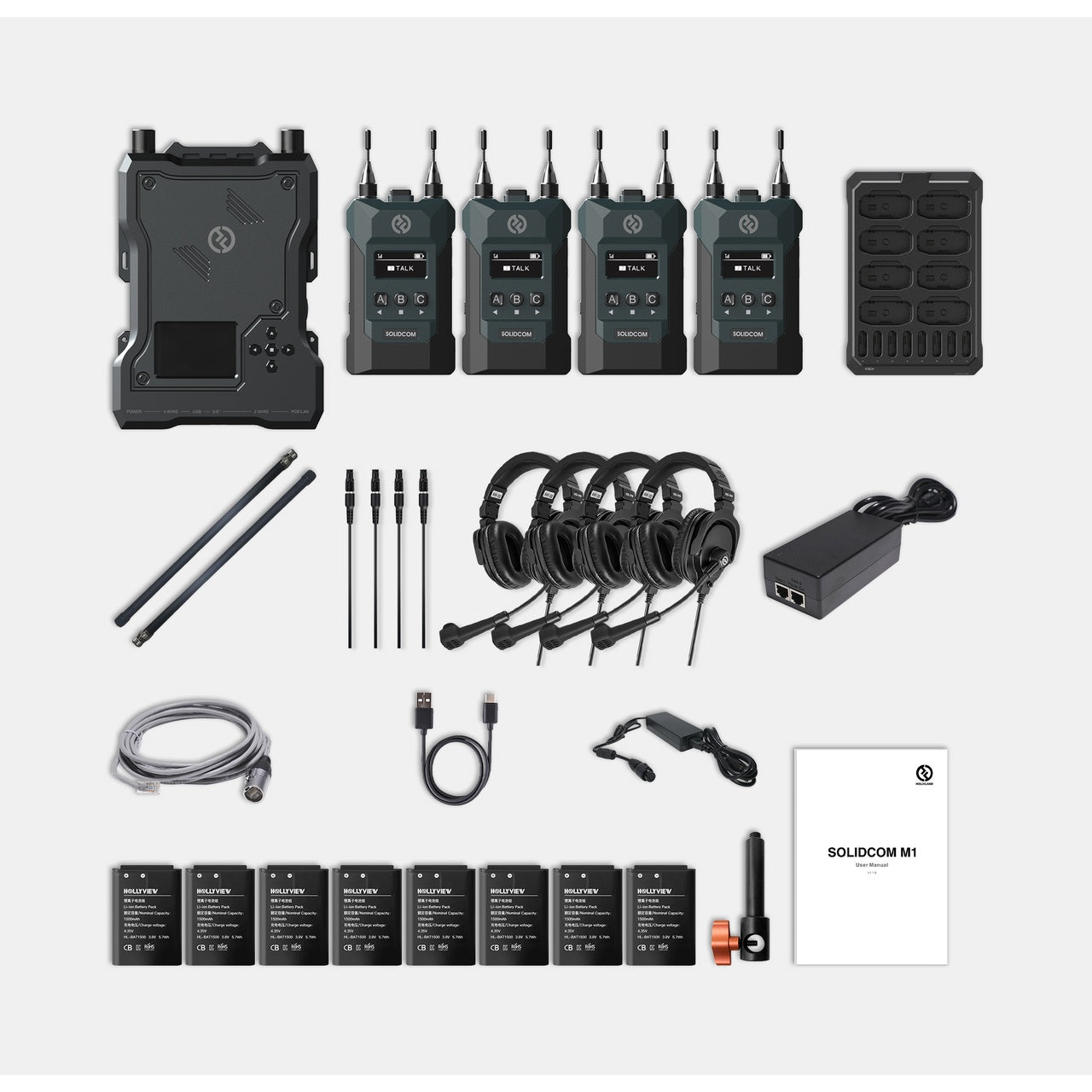 Hollyland Solidcom M1 Wireless Full-Duplex Intercom System With 4 Beltpacks | Dual Headset