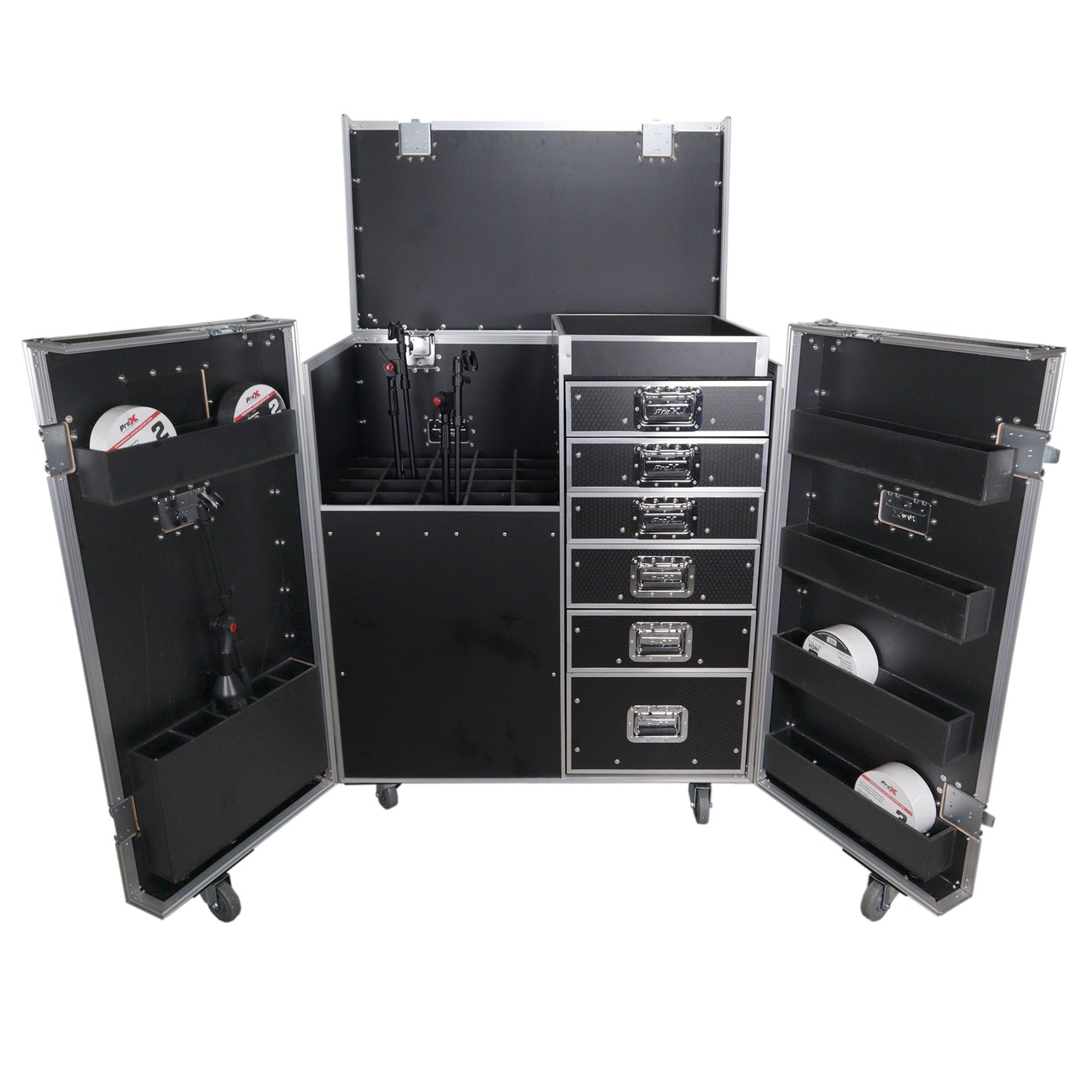ProX XS-6DMIC25W ATA Flight Case For 25 Mic Stands With Drawers