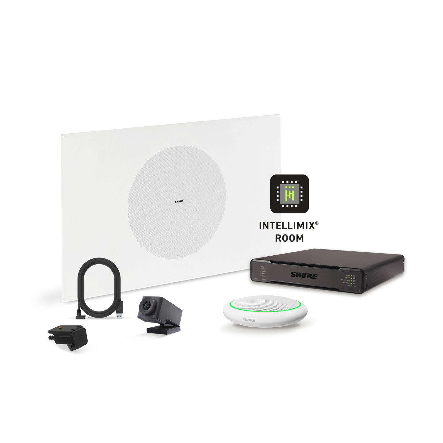 Shure Microflex Ecosystem 310P + Huddly Cam AV Conference Bundle white