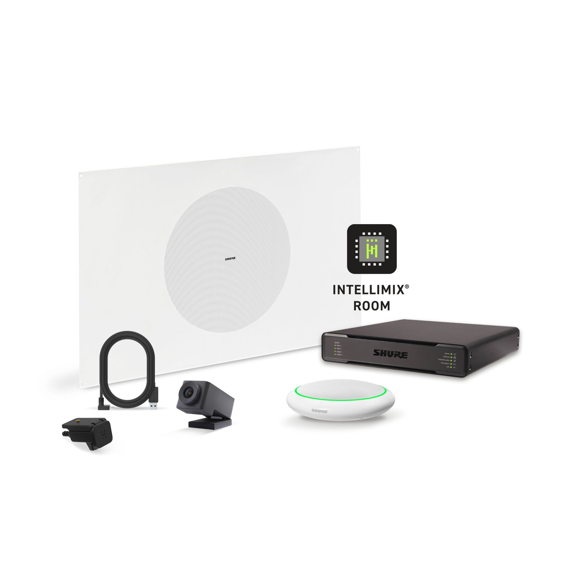 Shure Microflex Ecosystem 310P + Huddly Cam AV Conference Bundle white