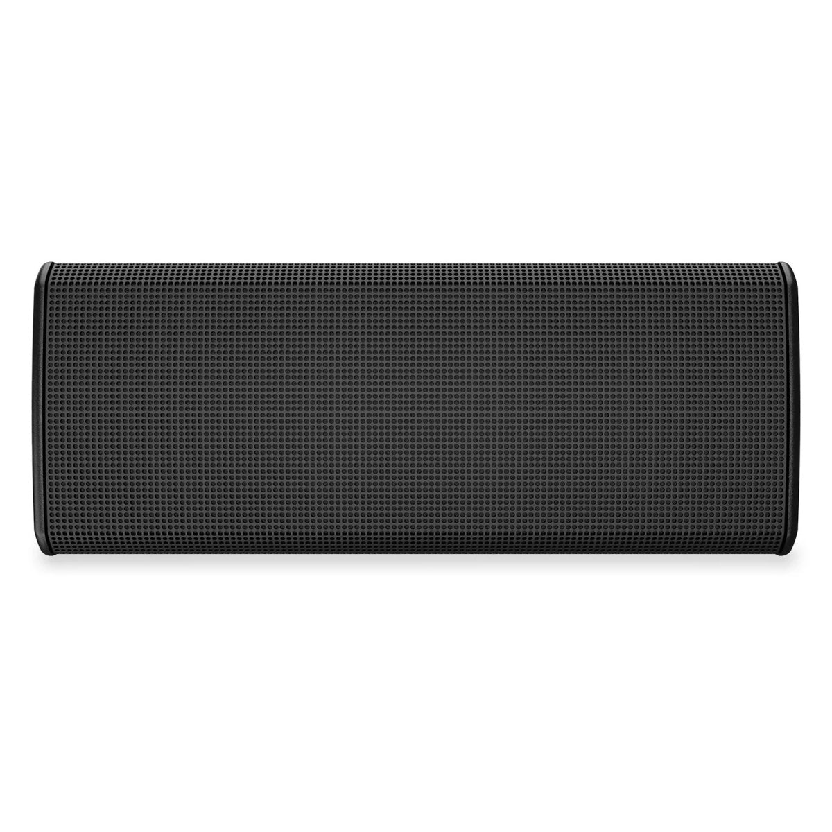 PL-DC24 straight-on front view of black textured grille and rounded cabinet edges, Q-SYS
