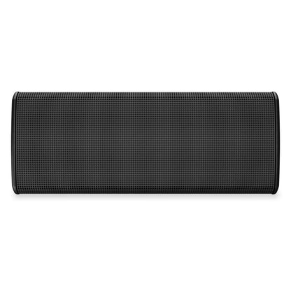 PL-DC24 straight-on front view of black textured grille and rounded cabinet edges, Q-SYS