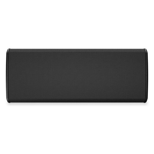 PL-DC24 straight-on front view of black textured grille and rounded cabinet edges, Q-SYS