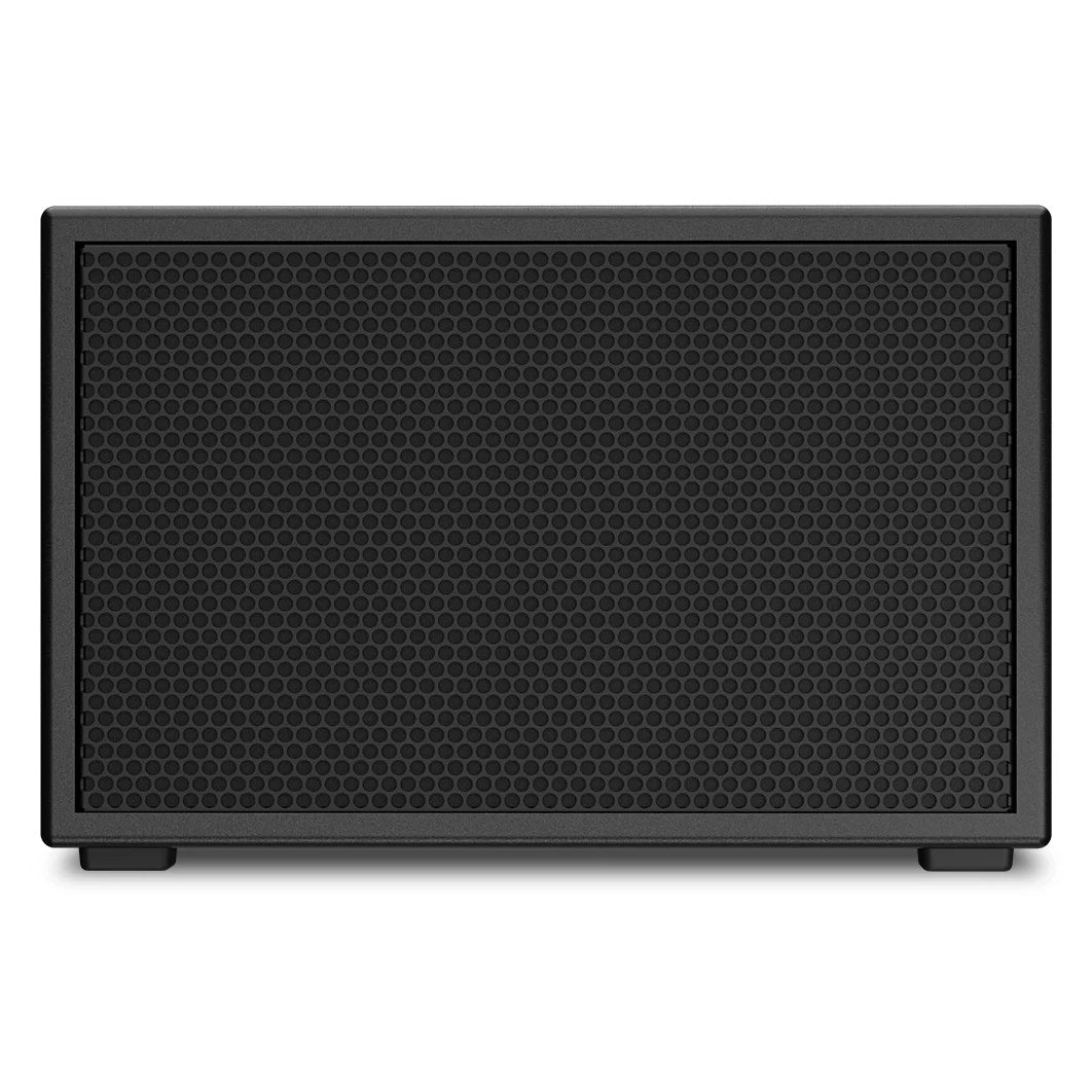 PL-SUB10 straight-on front gallery shot highlighting textured black finish and hex grille frame, Q-SYS