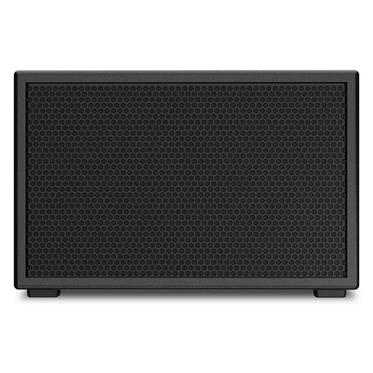 PL-SUB10 straight-on front gallery shot highlighting textured black finish and hex grille frame, Q-SYS