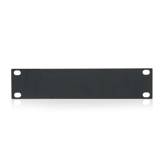 AtlasIED CB1-HR half-rack blank panel front view in black with four mounting slots