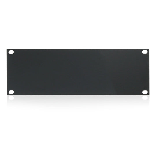 AtlasIED CB2-HR 2 RU half-rack blank panel, front view in black with four corner mounting holes