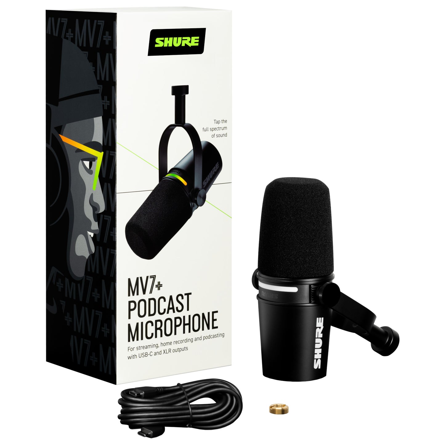Shure MV7+ XLR/USB-C Hybrid Cardioid Dynamic Microphone components
