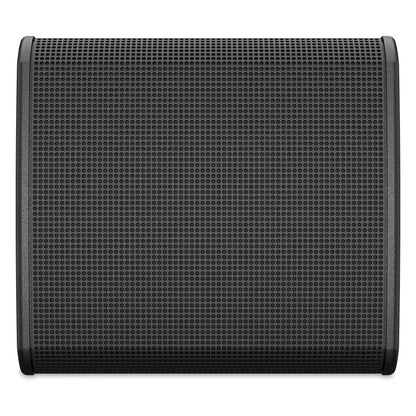 PL-CA5-BK front view with perforated metal grille covering the 5-inch coaxial driver, Q-SYS