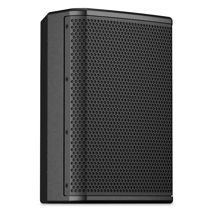 PL-CA6 passive 2-way speaker three-quarter view highlighting slim cabinet depth and grille edge detail, Q-SYS