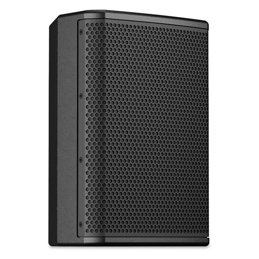 PL-CA6 passive 2-way speaker three-quarter view highlighting slim cabinet depth and grille edge detail, Q-SYS