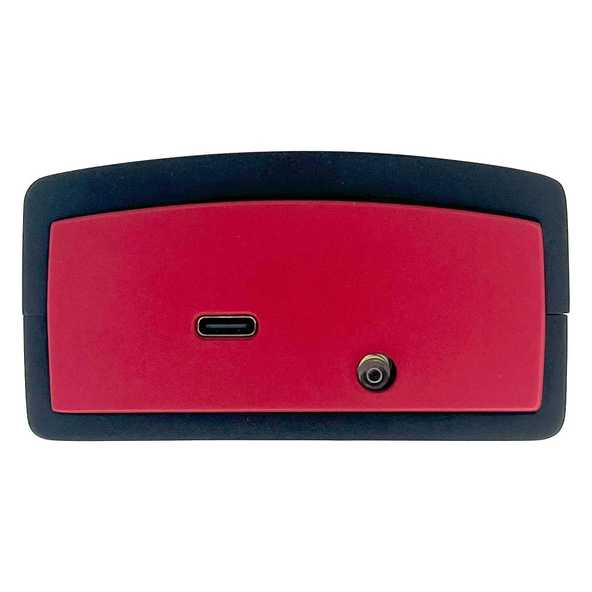 DMXcat-E 6100 top view of red end cap with USB-C charging port and flashlight LED, City Theatrical