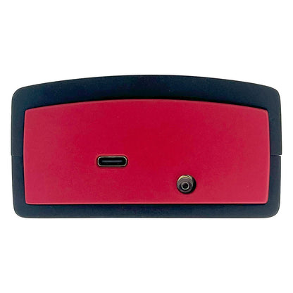 DMXcat-E 6100 top view of red end cap with USB-C charging port and flashlight LED, City Theatrical