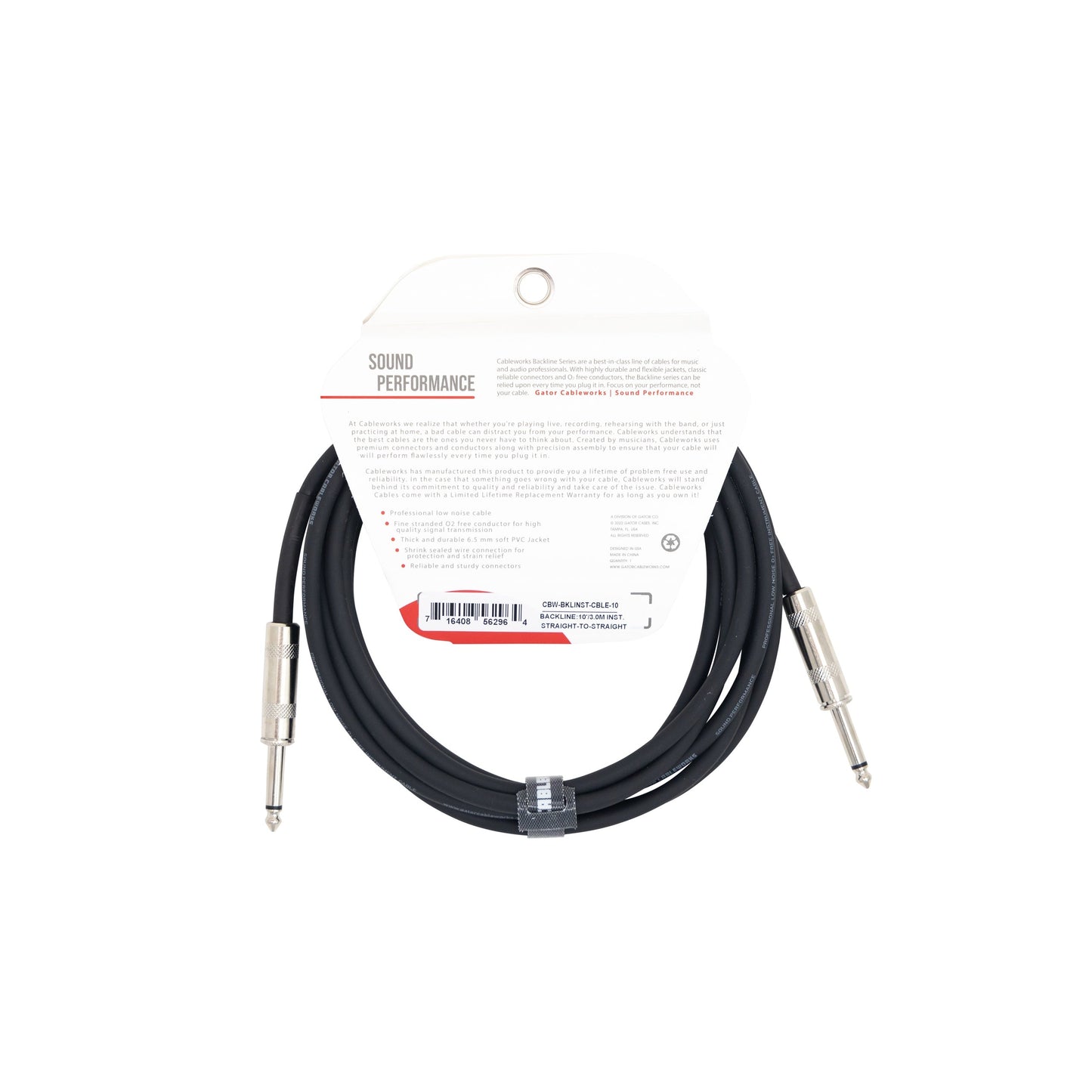 Gator GCWB-INS-10 Instrument Cable 10 Foot Straight