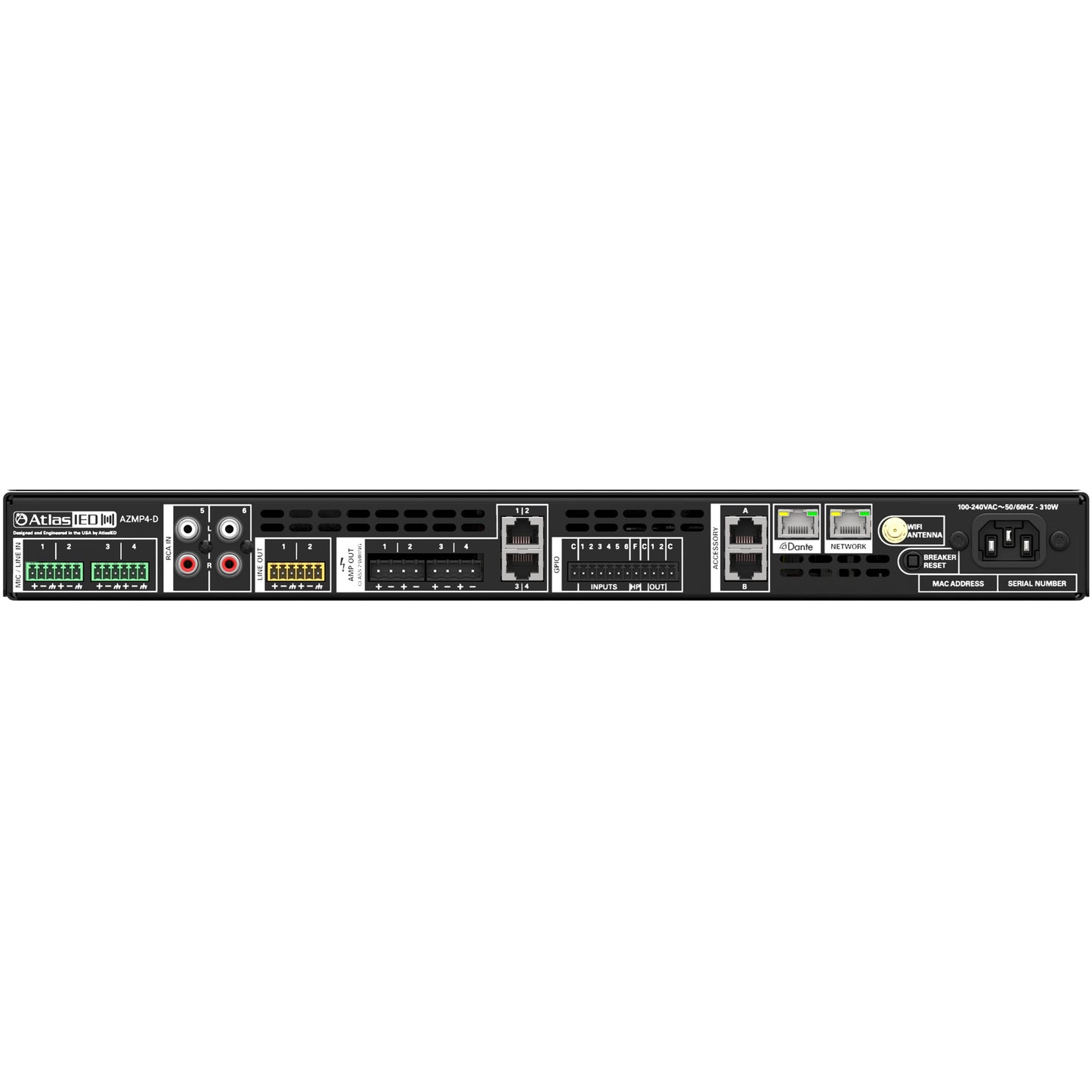 AtlasIED AZMP4-D 4-Zone Dante Audio Processor Amplifier